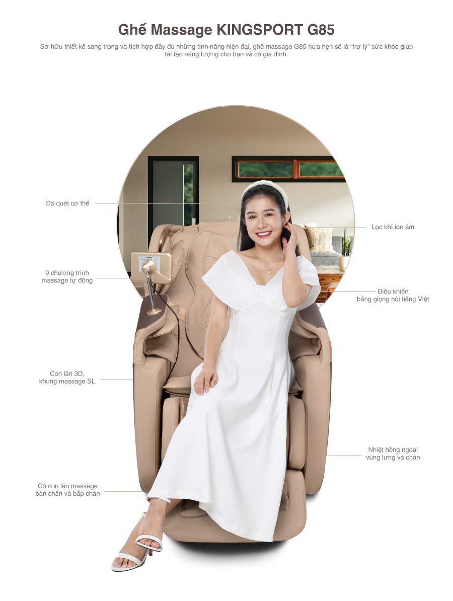 Mô tả CHỈ GIAO MIỀN BẮC I Ghế massage toàn thân Kingsport G85 con lăn di động 3D, con lăn bắp chân chuyên biệt - 9