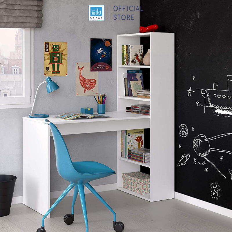 Mô tả Bàn Làm Việc Kết Hợp Kệ Sách Màu Trắng SIB Decor, Gỗ Chống Ẩm, Bề Mặt Melamine Chống Trầy BLV22 - 1