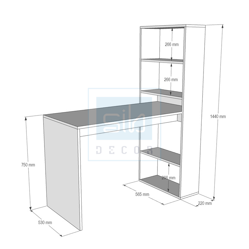 Mô tả Bàn Làm Việc Kết Hợp Kệ Sách Màu Trắng SIB Decor, Gỗ Chống Ẩm, Bề Mặt Melamine Chống Trầy BLV22 - 3