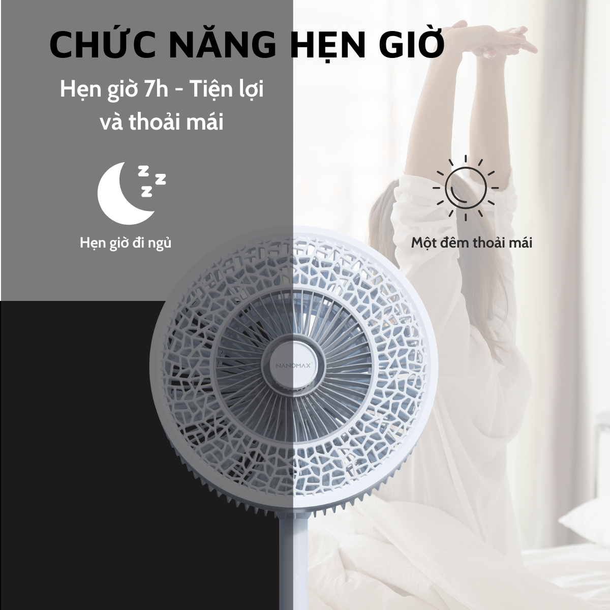 Mô tả Quạt Cây Đứng Tuần Hoàn Không Khí NANOMAX QN-08, Công Suất 60W, Tùy Chỉnh Độ Cao 3 Mức, Tặng Kèm Điều Khiển Từ Xa - 7