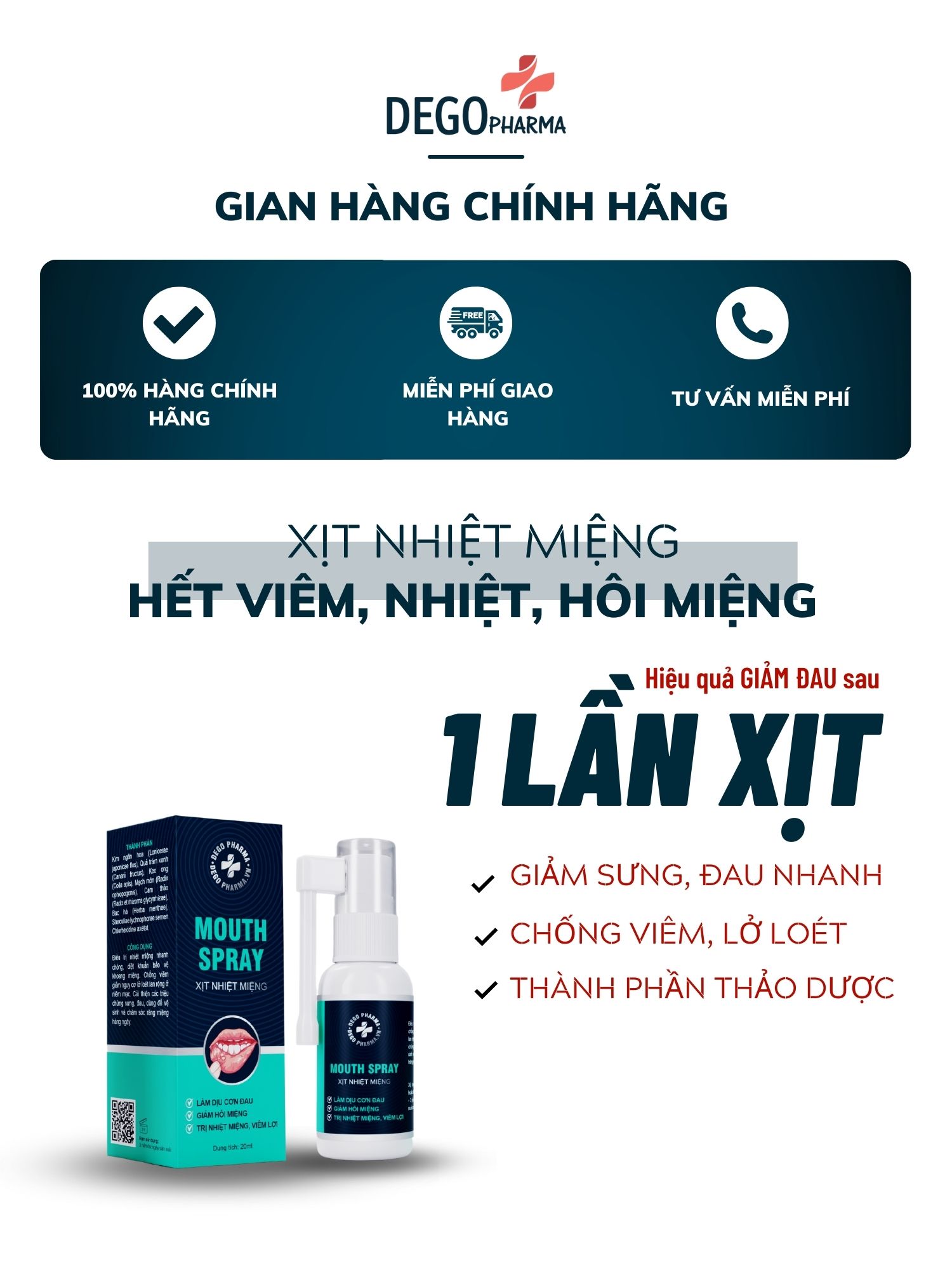 Mô tả Xịt Dứt Điểm Nhiệt Miệng, Nhiệt lưỡi, Lở môi, Viêm Lợi Dego Pharma - Dịu Cơn Đau Loét Miệng, Hết Hôi Miệng - 1