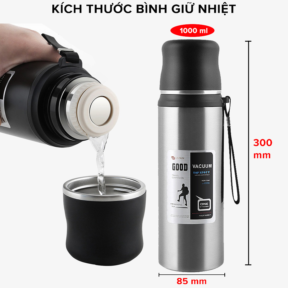 Mô tả Bình Phích Inox Giữ Nhiệt Nóng Lạnh Good 1000ml Có Nút Nhấn Uống Luôn Có Quai Đeo, Cốc Uống Chính Hãng Amalife - 9