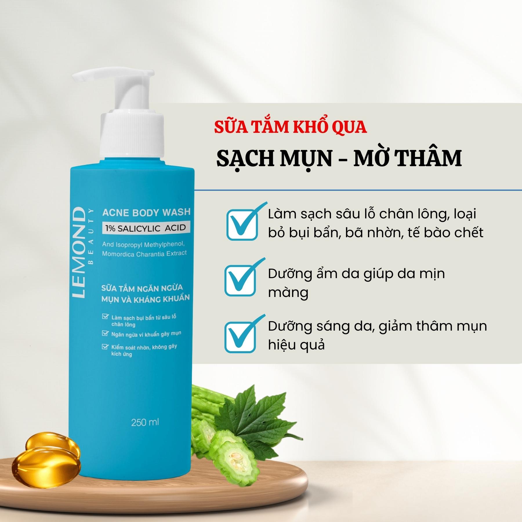 Mô tả Sữa Tắm Sạch Mụn Lưng Giảm Thâm Mụn ALFASEPT Lemond Acne Body Wash 250ml Chiết Xuất Khổ Qua Ngừa Mụn, Dưỡng Ẩm Da - 1