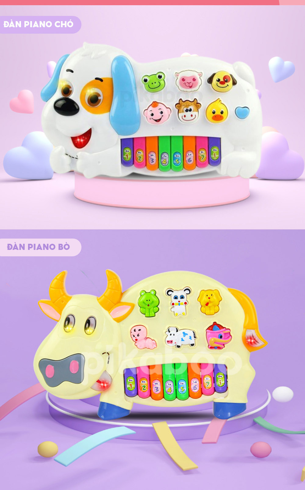 Mô tả Đàn piano cho bé Pikaboo cao cấp, âm thanh chất lượng, đèn led sáng nhấp nháy, nhiều chế độ - 5