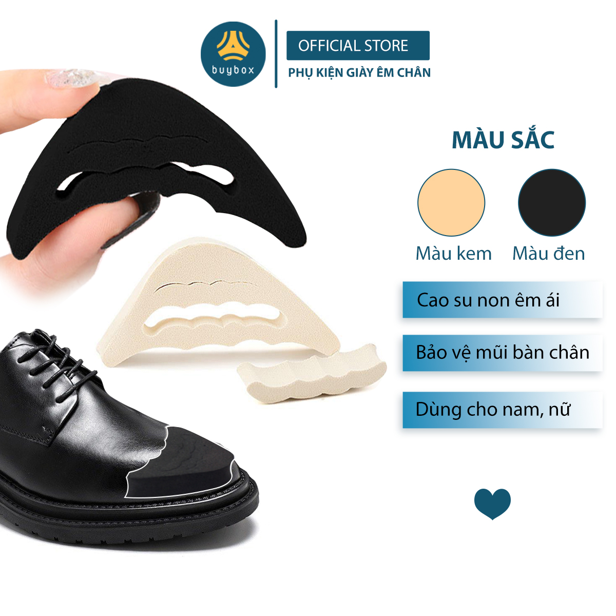 Mô tả 2 cặp miếng lót mũi giày nam cao su non đệm êm ngón chân - buybox - BBPK50 - 1