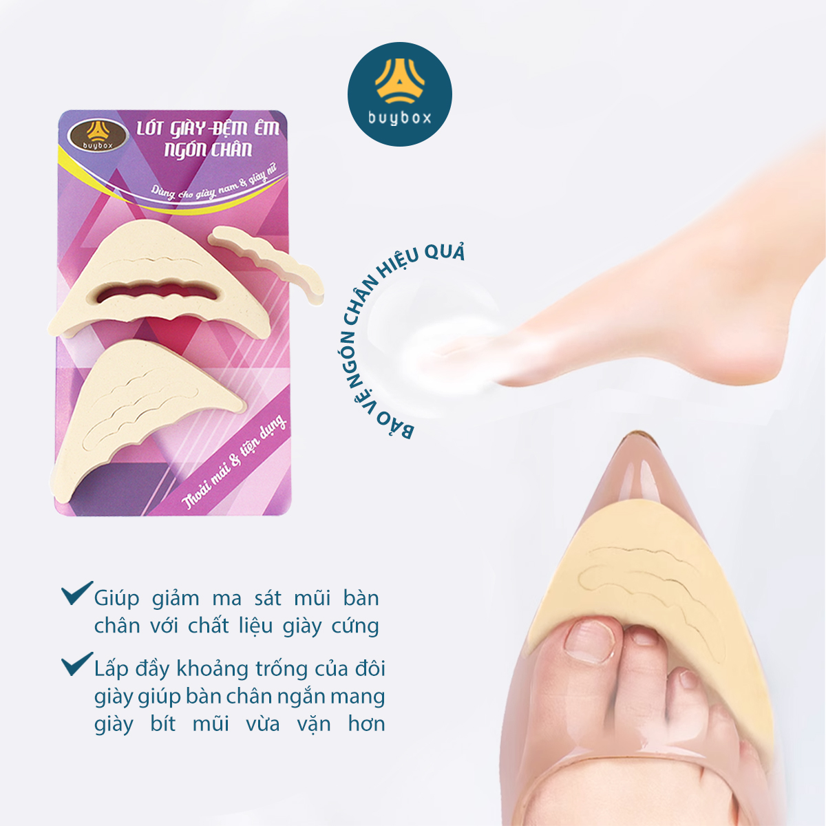 Mô tả 2 cặp miếng lót mũi giày nam cao su non đệm êm ngón chân - buybox - BBPK50 - 10