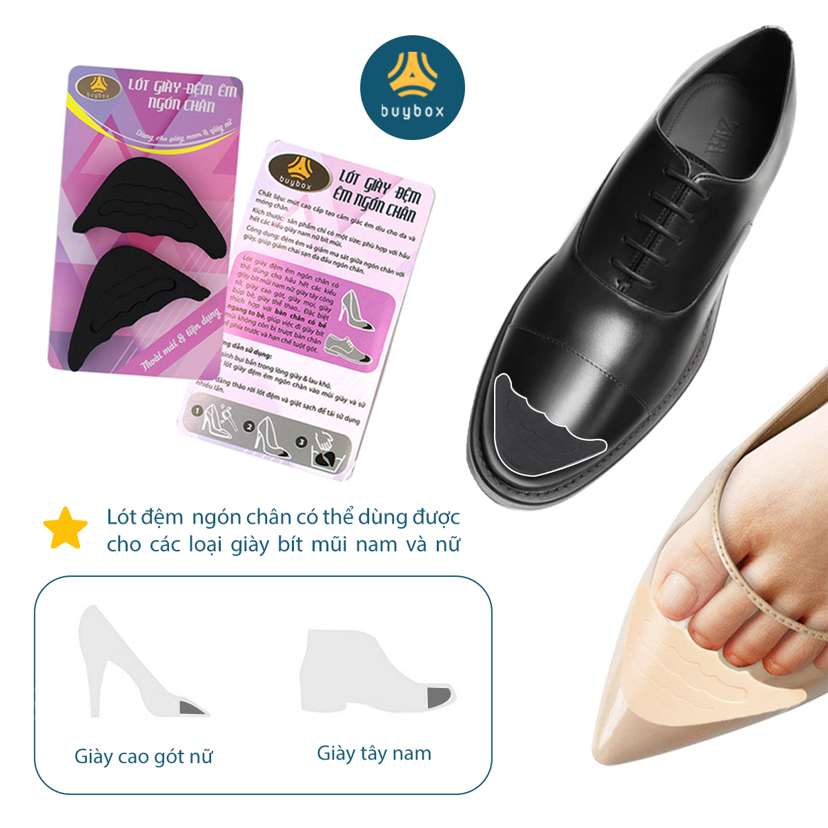 Mô tả 2 cặp miếng lót mũi giày nam cao su non đệm êm ngón chân - buybox - BBPK50 - 11