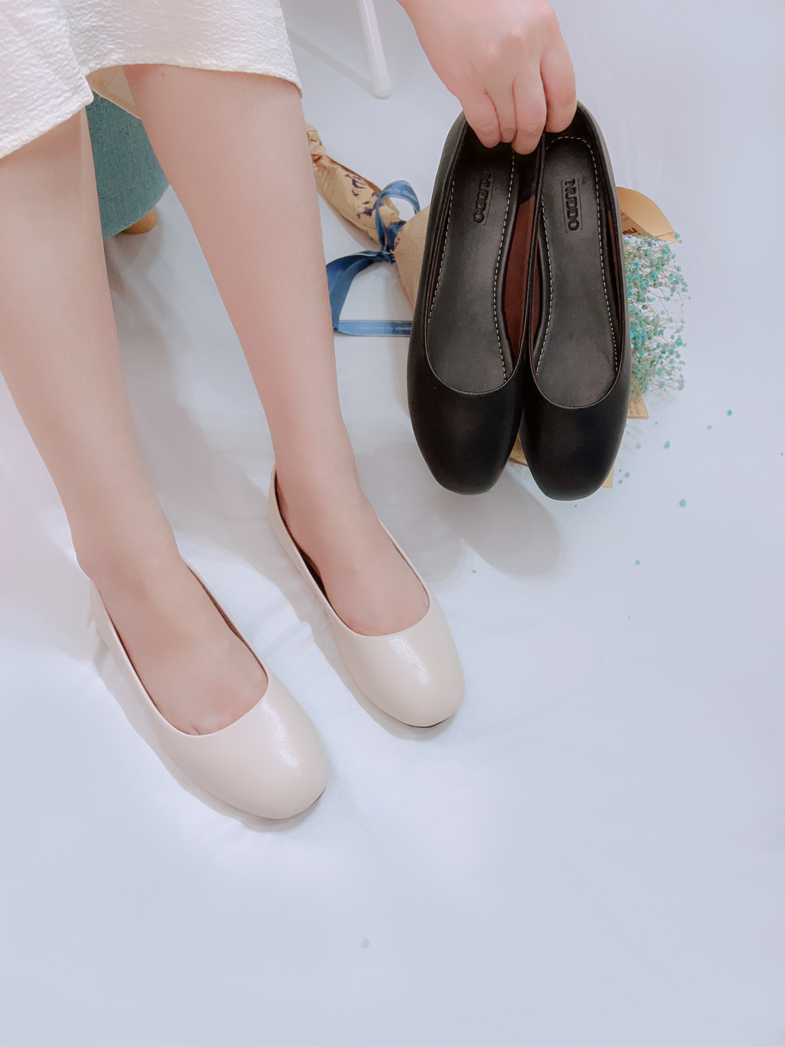 Mô tả Giày Bệt Nữ Búp Bê Da Thật Cao Cấp, Guốc Đế Bằng Mũi Vuông Trơn Da Mềm Siêu Êm NUDDO - NT006 - 3
