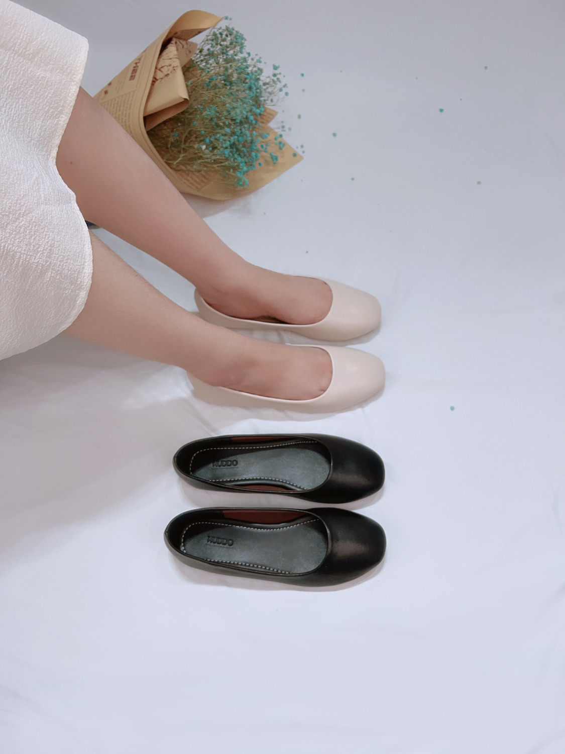 Mô tả Giày Bệt Nữ Búp Bê Da Thật Cao Cấp, Guốc Đế Bằng Mũi Vuông Trơn Da Mềm Siêu Êm NUDDO - NT006 - 5