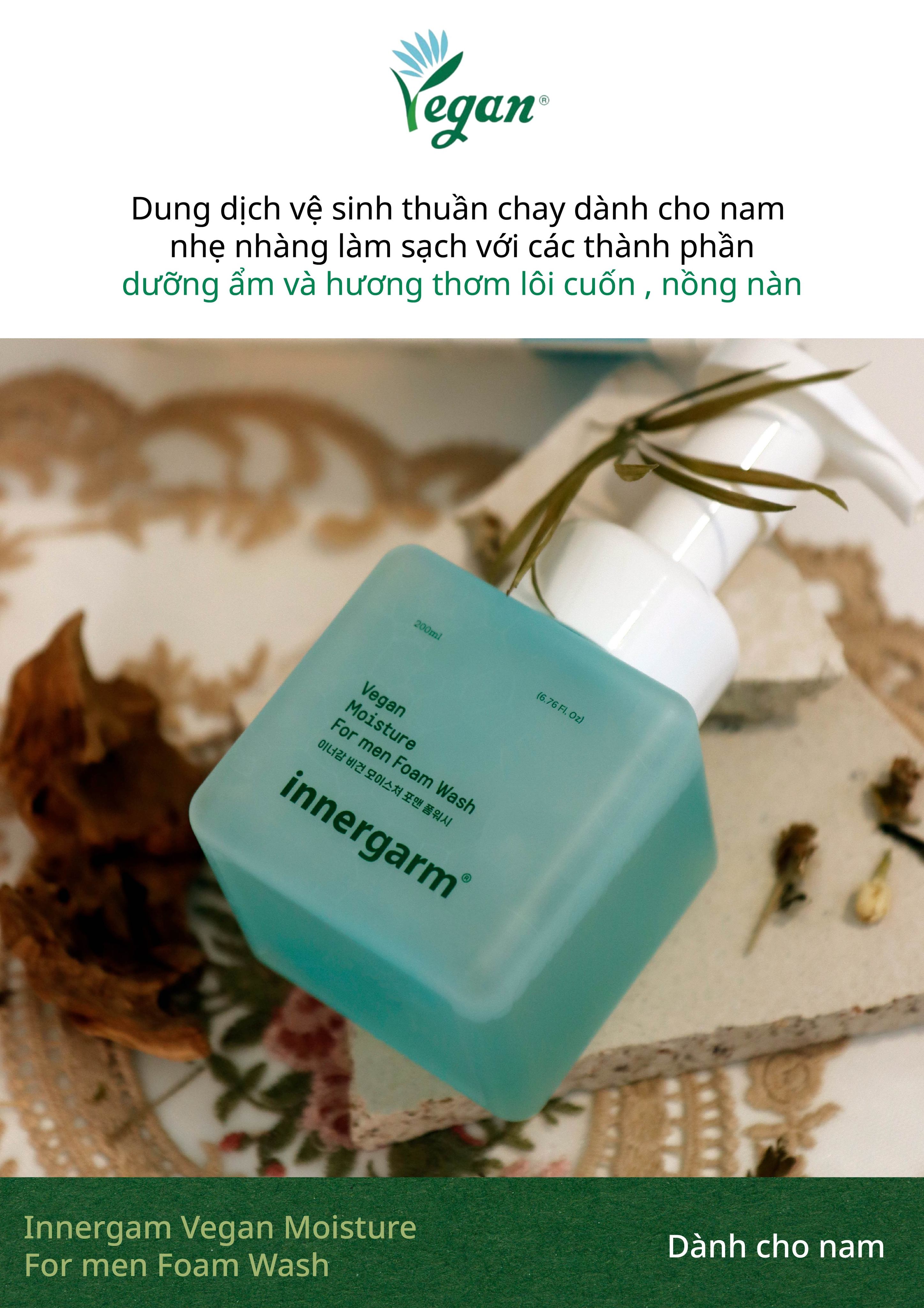 Mô tả Dung dịch vệ sinh dành cho nam Innergam Vegan Moisture For men Foam Wash 200ml - 1
