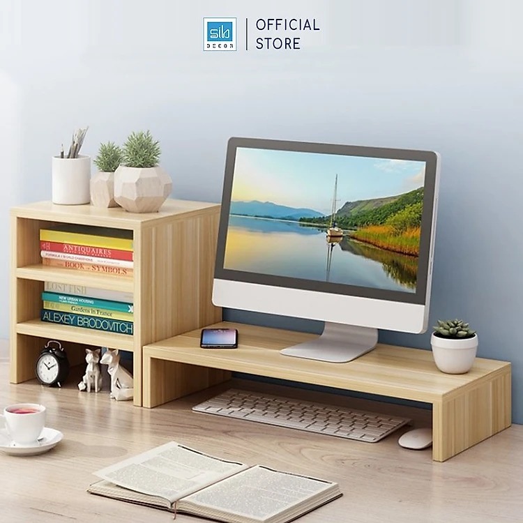 Mô tả Kệ Màn Hình Máy Tính, Để Sách Bàn Làm Việc Kết Hợp 3 Tầng SIB Decor KDB09 - 2