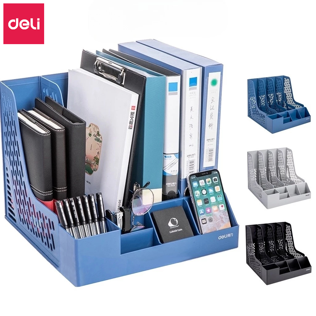 Mô tả Giá Kệ Đựng Tài Liệu Văn Phòng Deli - Khay Đựng Tài Liệu 4 Ngăn Kèm Khay Đựng Bút Đựng Sách Vở Để Bàn Decor Bàn Học - 3