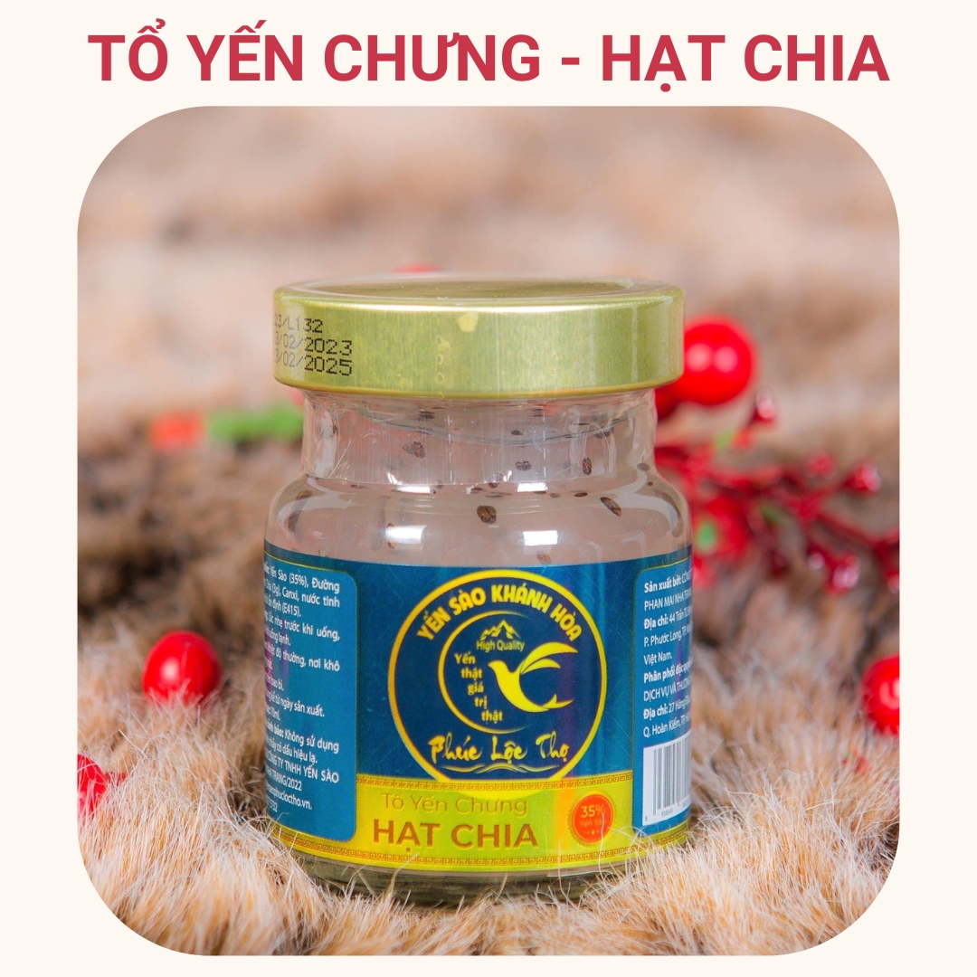 Mô tả Yến chưng sẵn Combo 6 hũ Hạt chia ,Tổ Yến Sào Khánh Hòa Phúc Lộc Thọ,Hũ 35% hàm lượng yến trên 1 hũ 70ml - 1