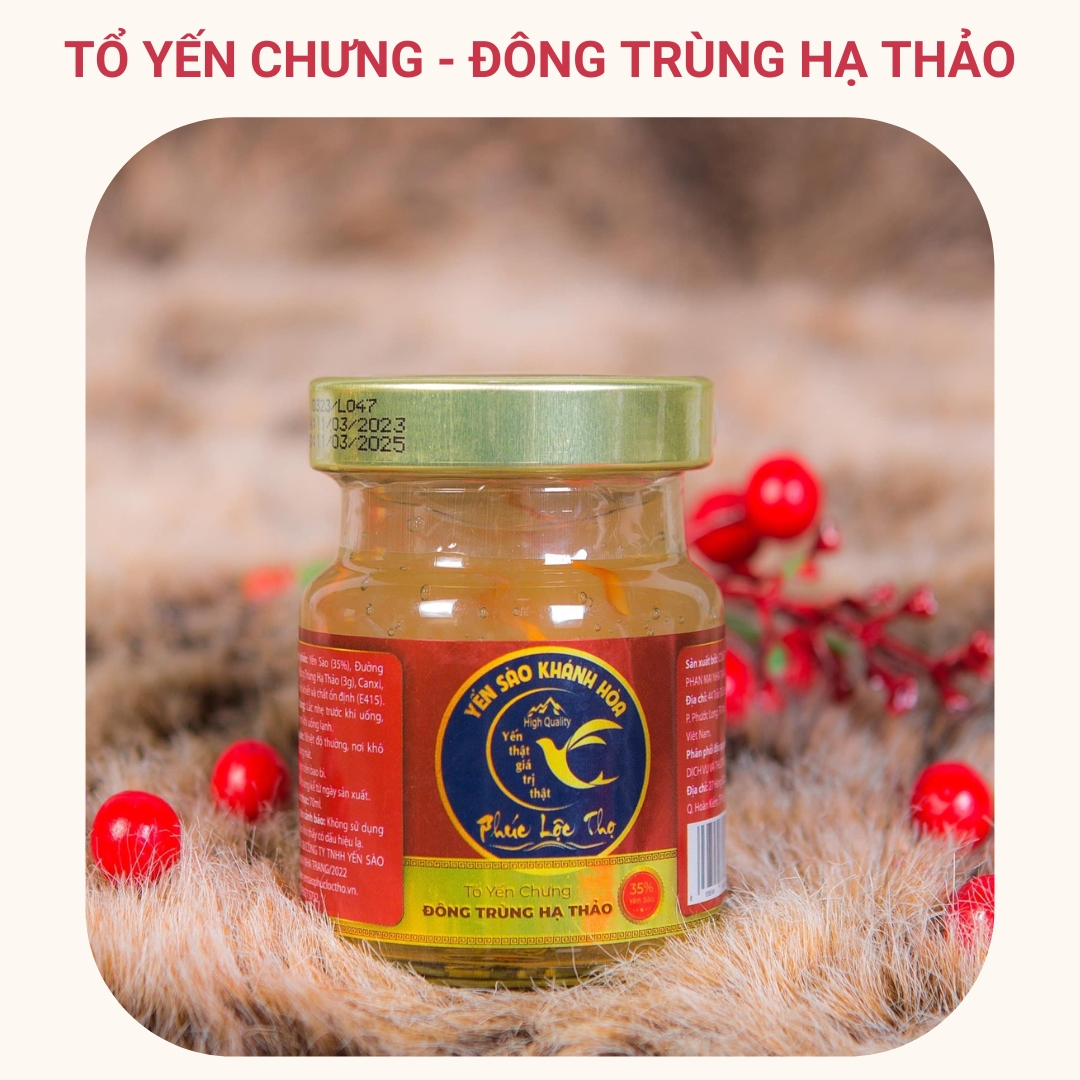 Mô tả Yến chưng sẵn Combo 6 hũ chưng đông trùng hạ thảo,Tổ Yến Sào Khánh Hòa Phúc Lộc Thọ,Hũ 35% hàm lượng yến trên 1 hũ 70ml - 1