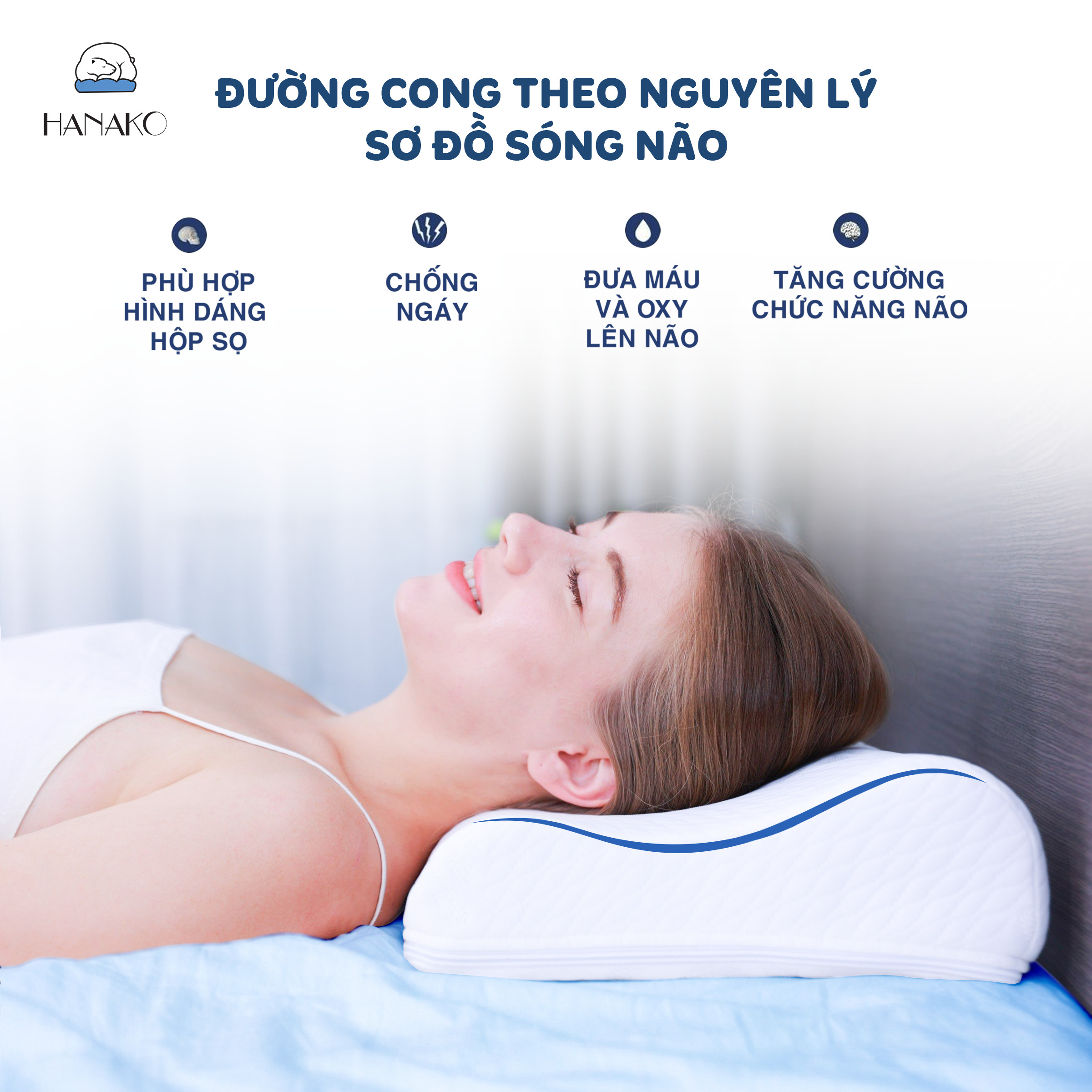 Mô tả Gối ngủ chống đau vai gáy công thái học HANAKO nội địa nhật, chất liệu mút cô đặc cao cấp- Tặng vỏ gối - 2
