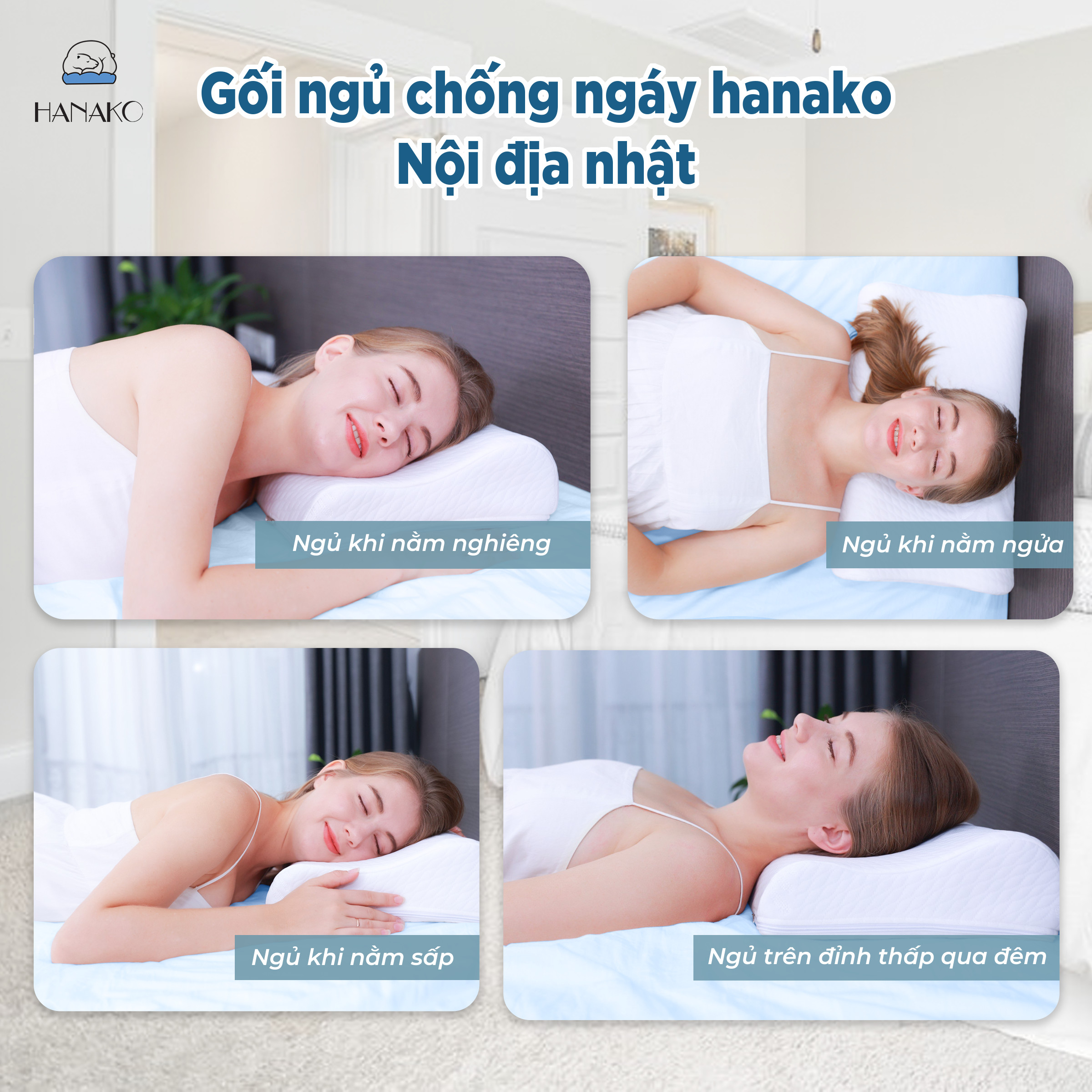 Mô tả Gối ngủ chống đau vai gáy công thái học HANAKO nội địa nhật, chất liệu mút cô đặc cao cấp- Tặng vỏ gối - 8