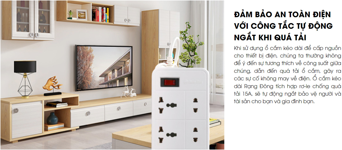 Mô tả Ổ cắm kéo dài nhiều ổ dây 2m và 5m Rạng Đông - Model: OC06 6C/2M/10A - 2