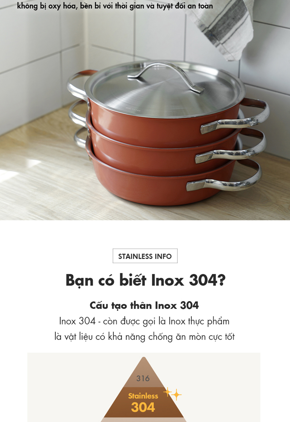 Bộ nồi chảo inox 3 món, 5 lớp nguyên khối cao cấp Edelkochen Chak Chak ...
