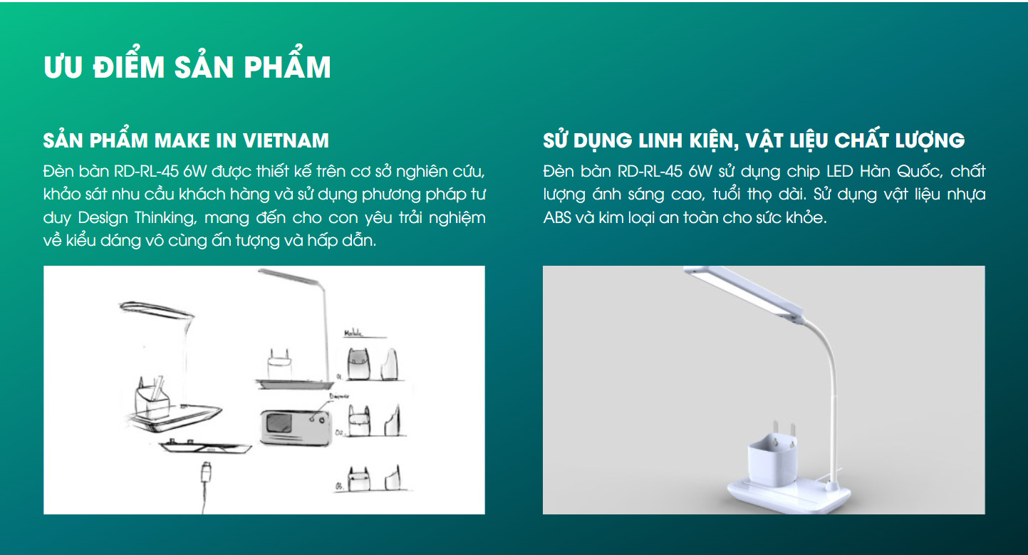 Mô tả Đèn bàn LED cảm ứng 3 chế độ màu ánh sáng Rạng Đông - Model: RD-RL-45 6W - 1
