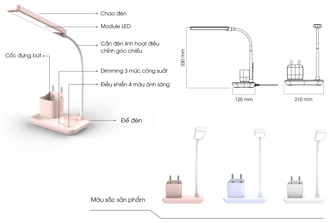 Mô tả Đèn bàn LED cảm ứng 3 chế độ màu ánh sáng Rạng Đông - Model: RD-RL-45 6W - 6
