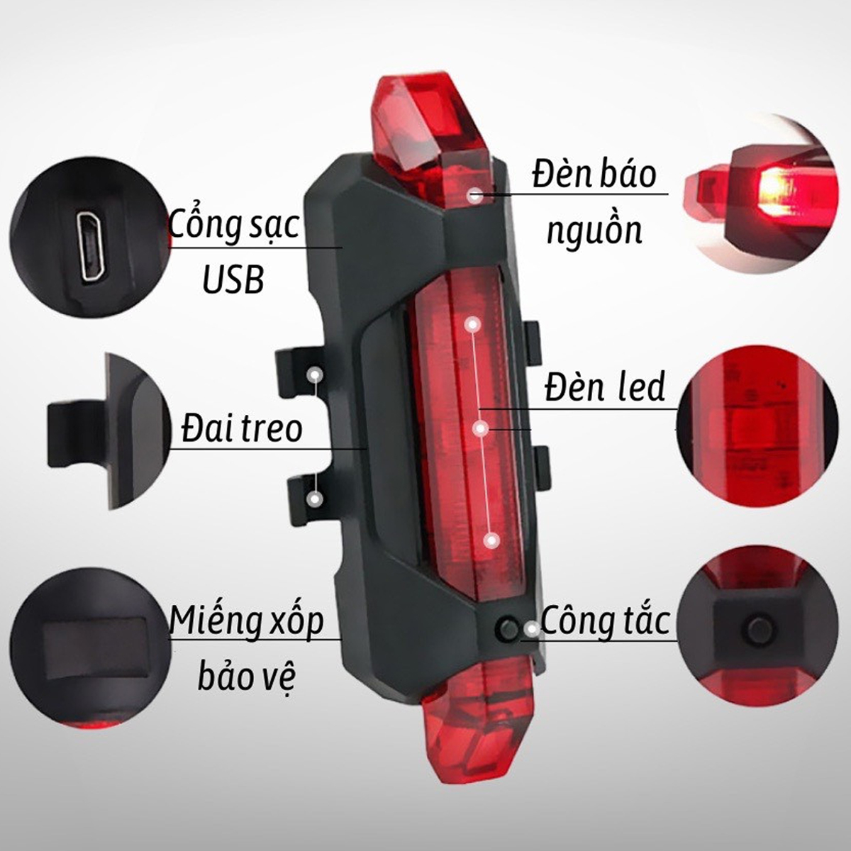 Mô tả Đèn Xe Đạp Hậu LED Có Pin Sạc USB Gắn Sau Xe Thể Thao Cảnh Báo An Toàn Nhấp Nháy Chính Hãng Amalife - 8