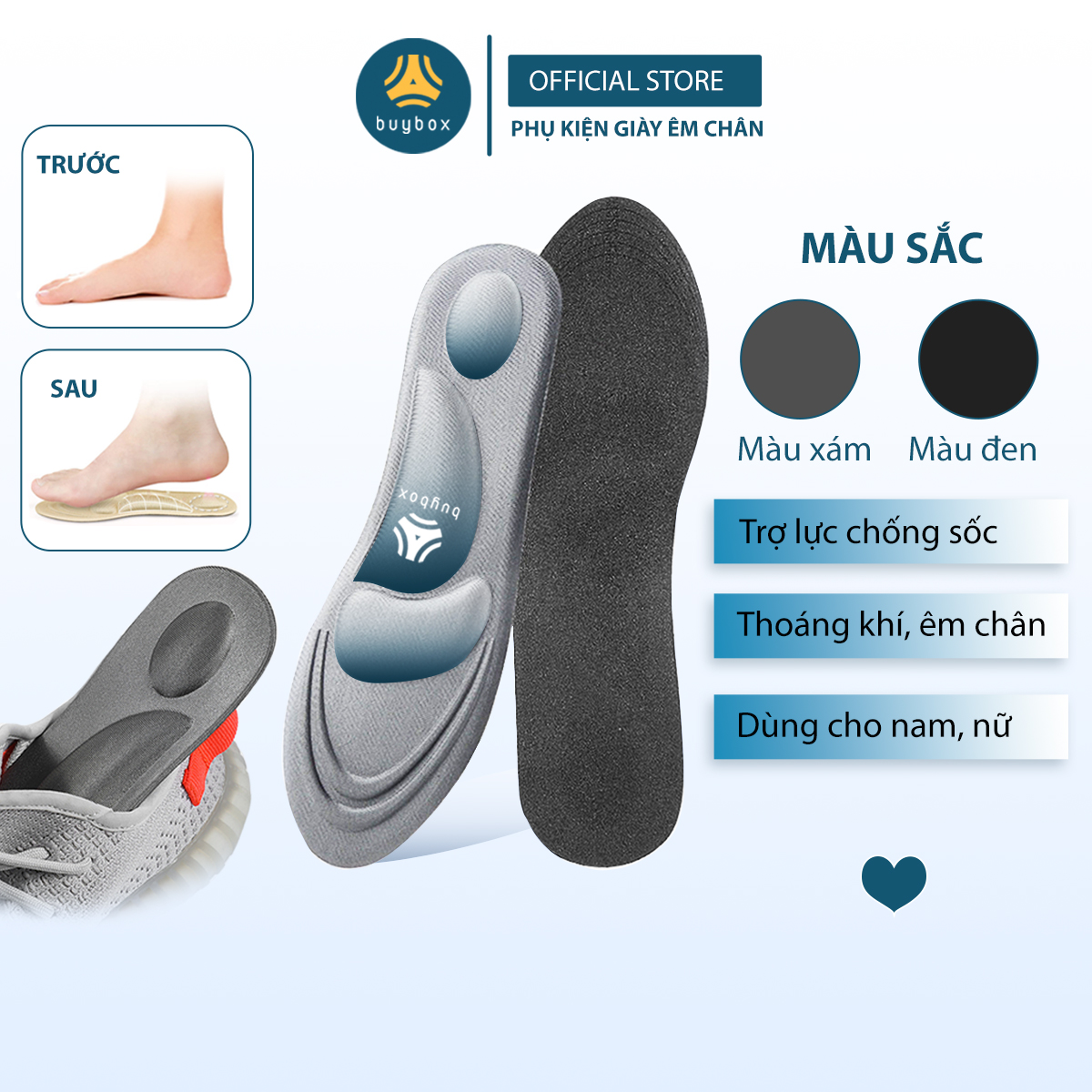 Mô tả Lót giày thể thao 4D có gờ chống sốc giảm mỏi gang bàn chân - buybox - BBPK36 - 1