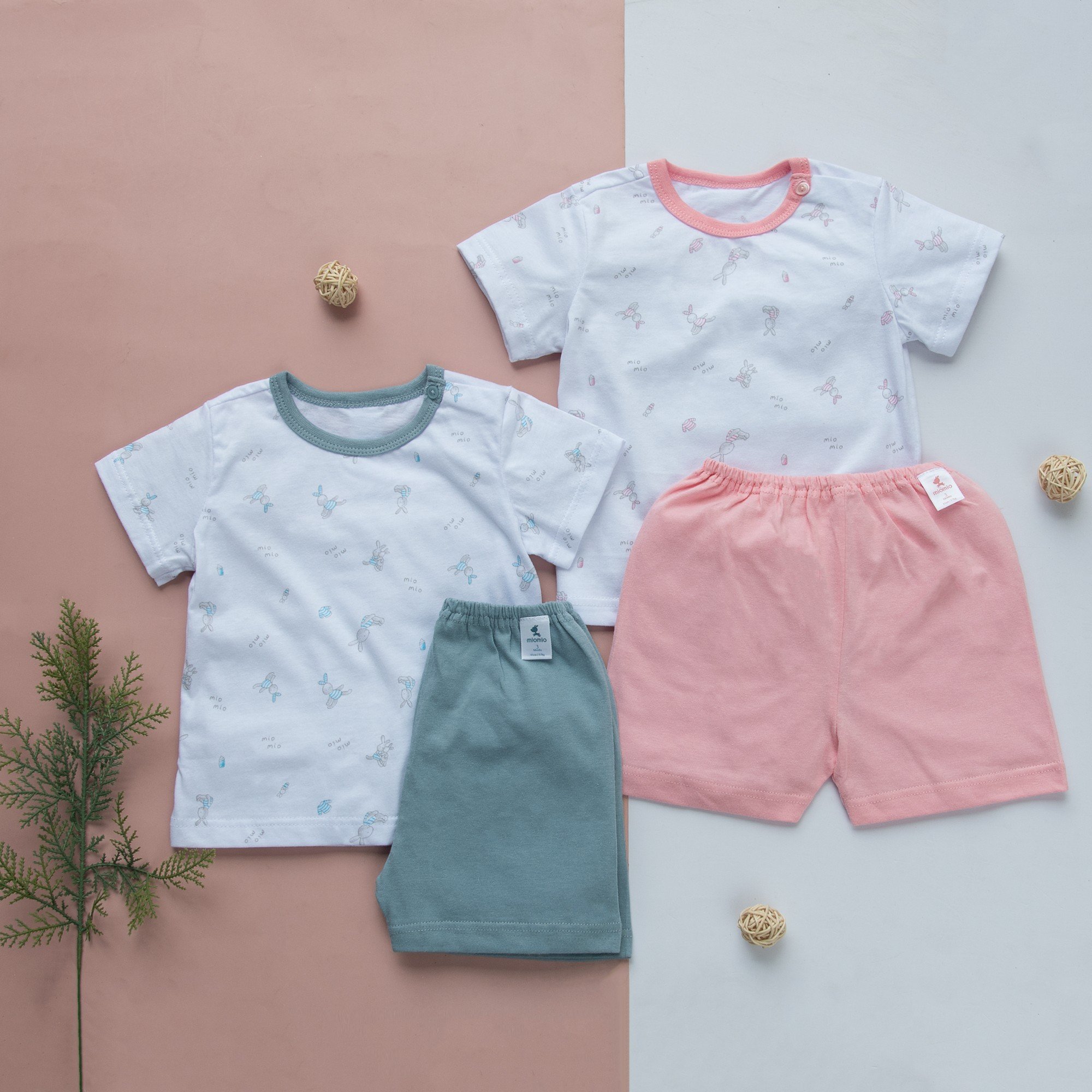 Mô tả Combo 2 Bộ Quần Áo Cộc Nút Vai Sơ Sinh MIOMIO Cho Bé Trai, Bé Gái (Từ 0 - 24 Tháng), Vải Cotton - 1