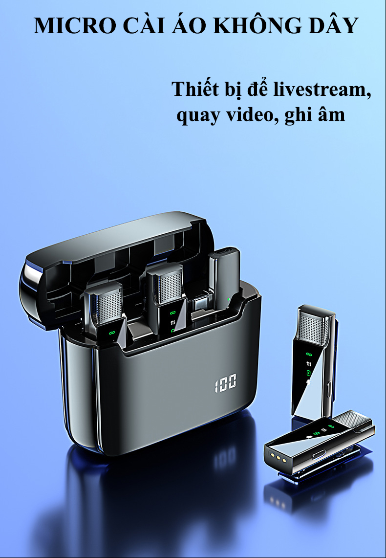 Micro thu âm cài áo không dây HOLOCOM H16 độ trễ thấp, khử tiếng ồn cực ...
