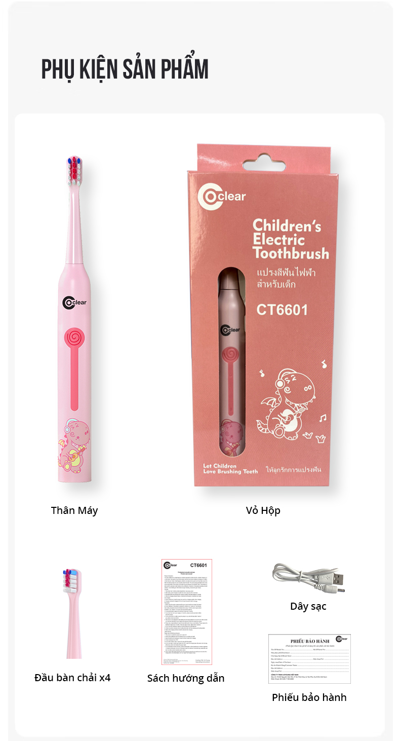 Mô tả Bàn Chải Sóng Âm Điện Dành Cho Trẻ Em Coclear CT6601 Thân Máy Kháng Nước - Hàng Chính Hãng - 10