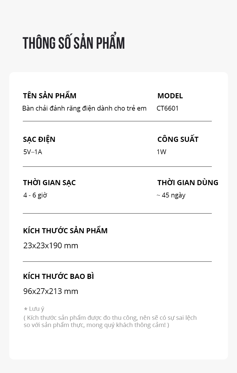 Mô tả Bàn Chải Sóng Âm Điện Dành Cho Trẻ Em Coclear CT6601 Thân Máy Kháng Nước - Hàng Chính Hãng - 11