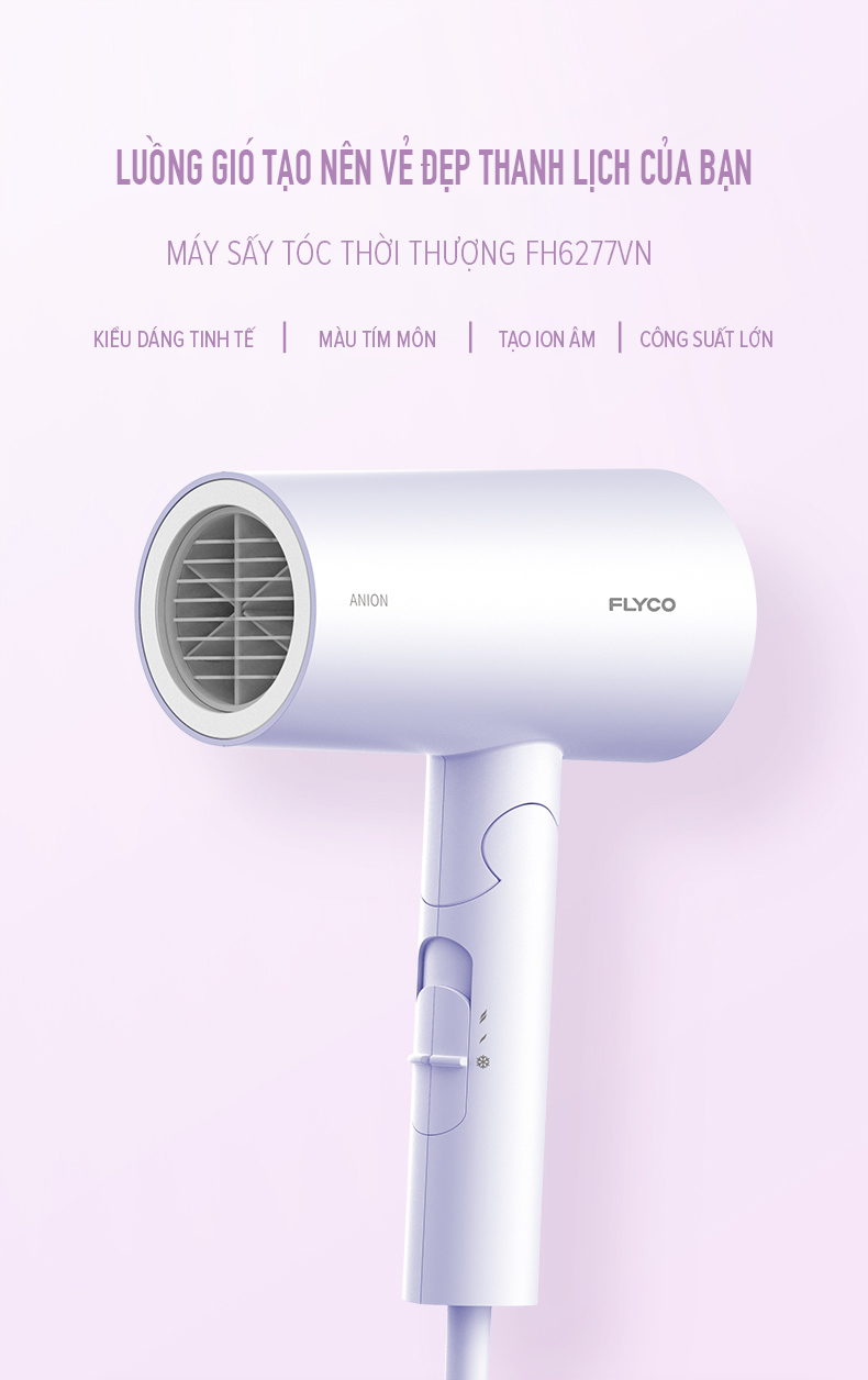 Mô tả Máy Sấy Tóc Flyco Công Suất Lớn (1800W) FH6277VN Chế Độ Sấy Anion & Sấy Lạnh Bảo Vệ Tóc - 1