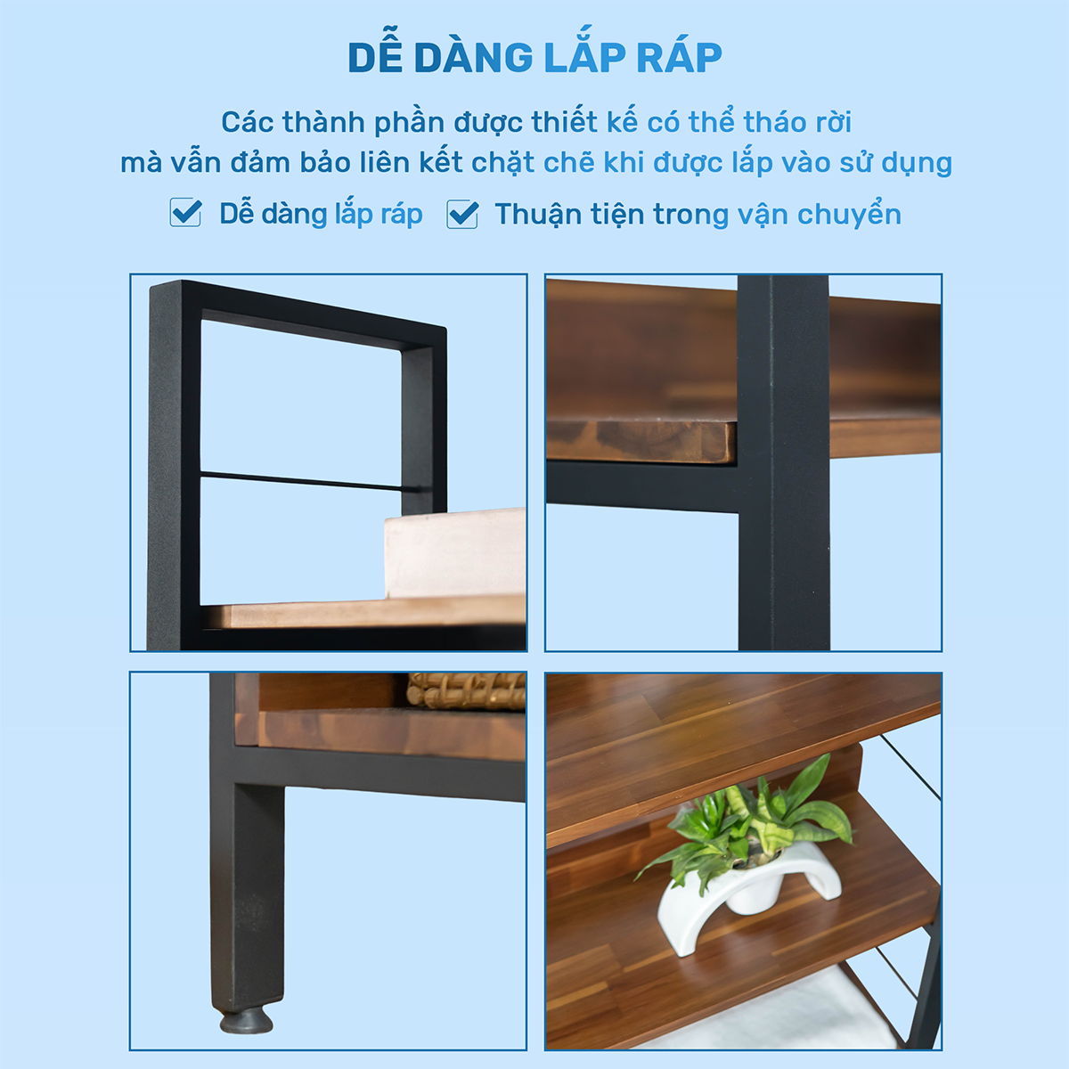 Kệ gỗ tràm khung thép