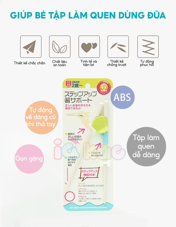 Mô tả Đũa Tập Ăn Cho Bé IQ Kao Tập Cầm Đũa Chuẩn Nhật, Nhựa An Toàn, Chịu Nhiệt Tốt, Chống Trượt, Dành Cho Trẻ Từ 2 Tuổi - 2