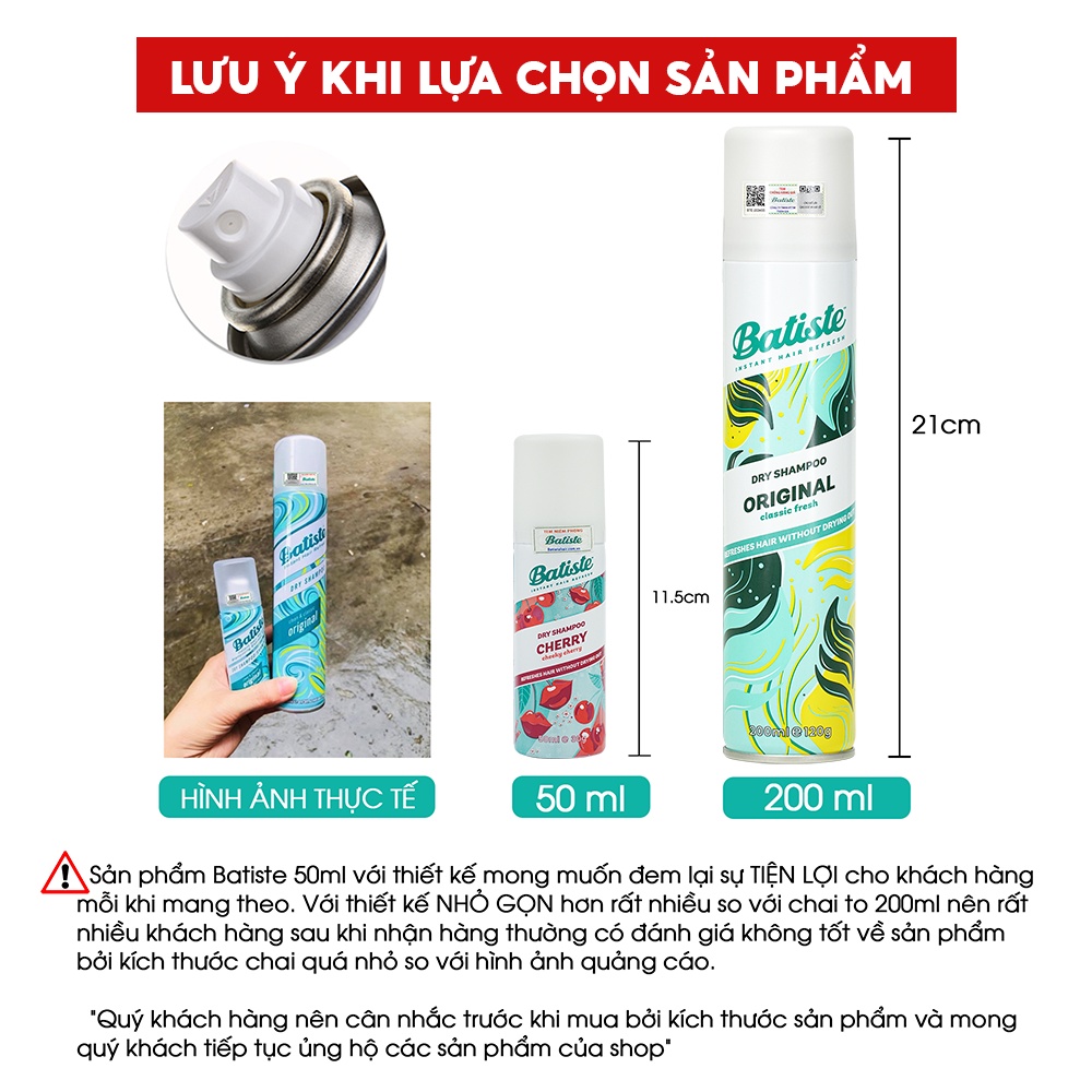 Mô tả Dầu Gội Khô Batiste Dry Shampoo Thơm Mát, Bồng Bềnh 200ml Daily Beauty - 1
