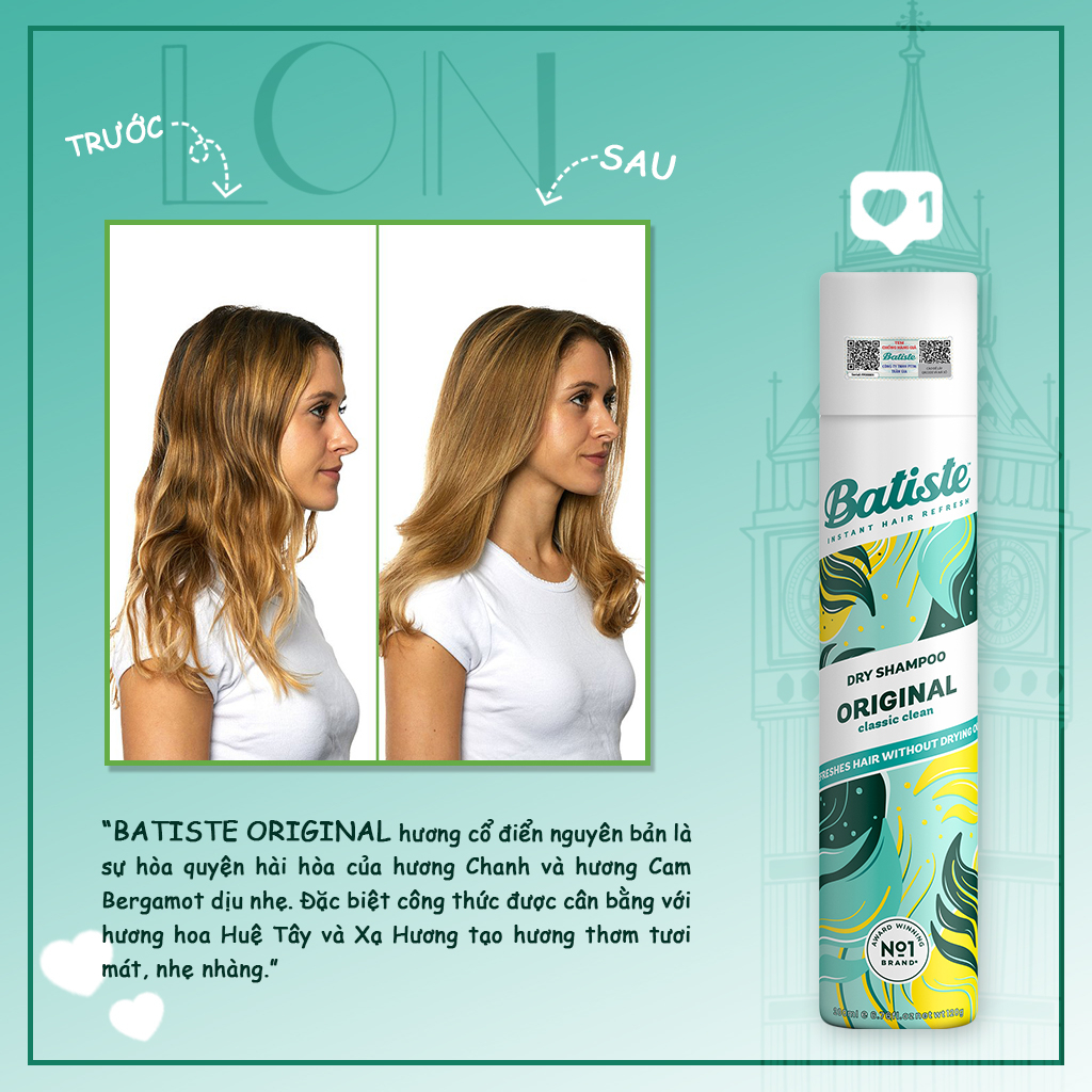 Mô tả Dầu Gội Khô Batiste Dry Shampoo Thơm Mát, Bồng Bềnh 200ml Daily Beauty - 6