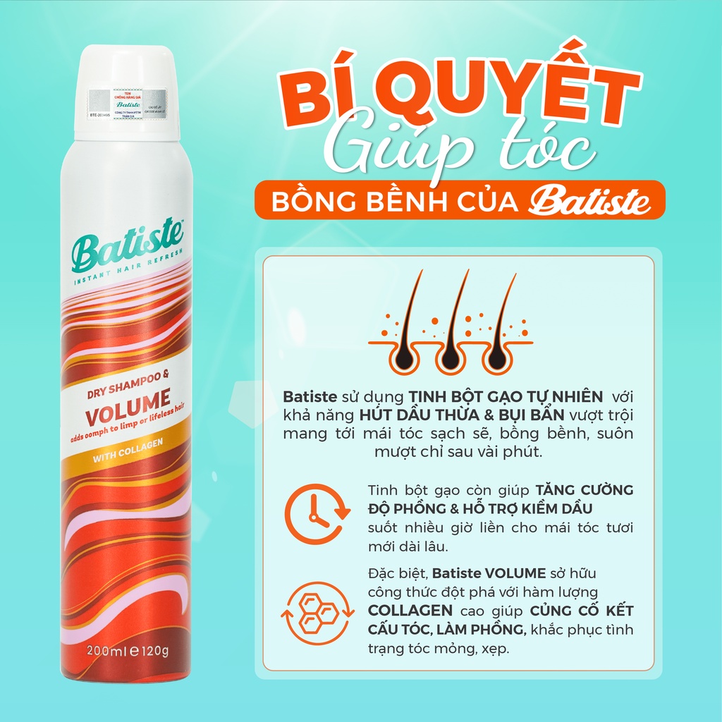 Mô tả Dầu Gội Khô Batiste Dry Shampoo Loại Bỏ Dầu Nhờn, Nhiều Hương 50ml/200ml Phồng Tóc Tức Thì Daily Beauty - 4