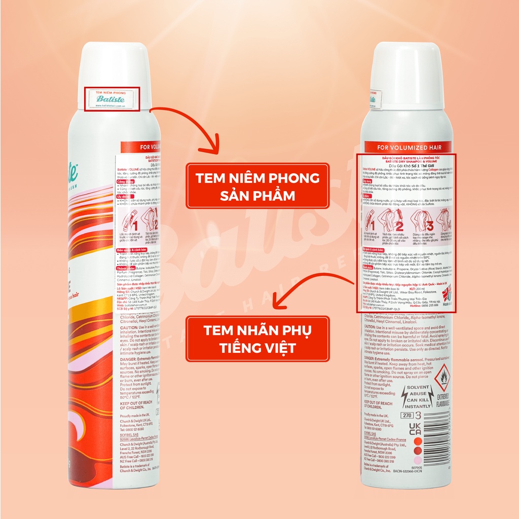 Mô tả Dầu Gội Khô Batiste Dry Shampoo Loại Bỏ Dầu Nhờn, Nhiều Hương 50ml/200ml Phồng Tóc Tức Thì Daily Beauty - 6