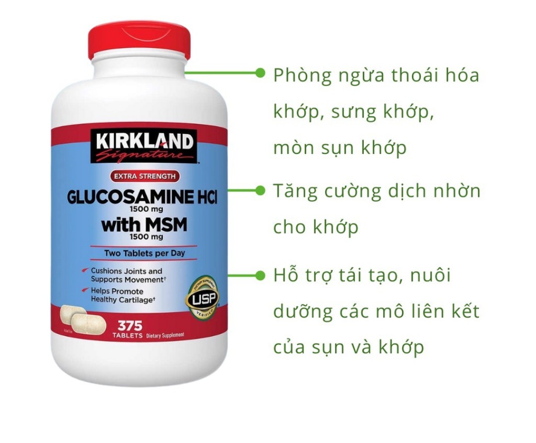 Mô tả Glucosamine hcl with msm Kirkland Signature giảm đau nhức xương khớp hộp 375 viên extaste - 1