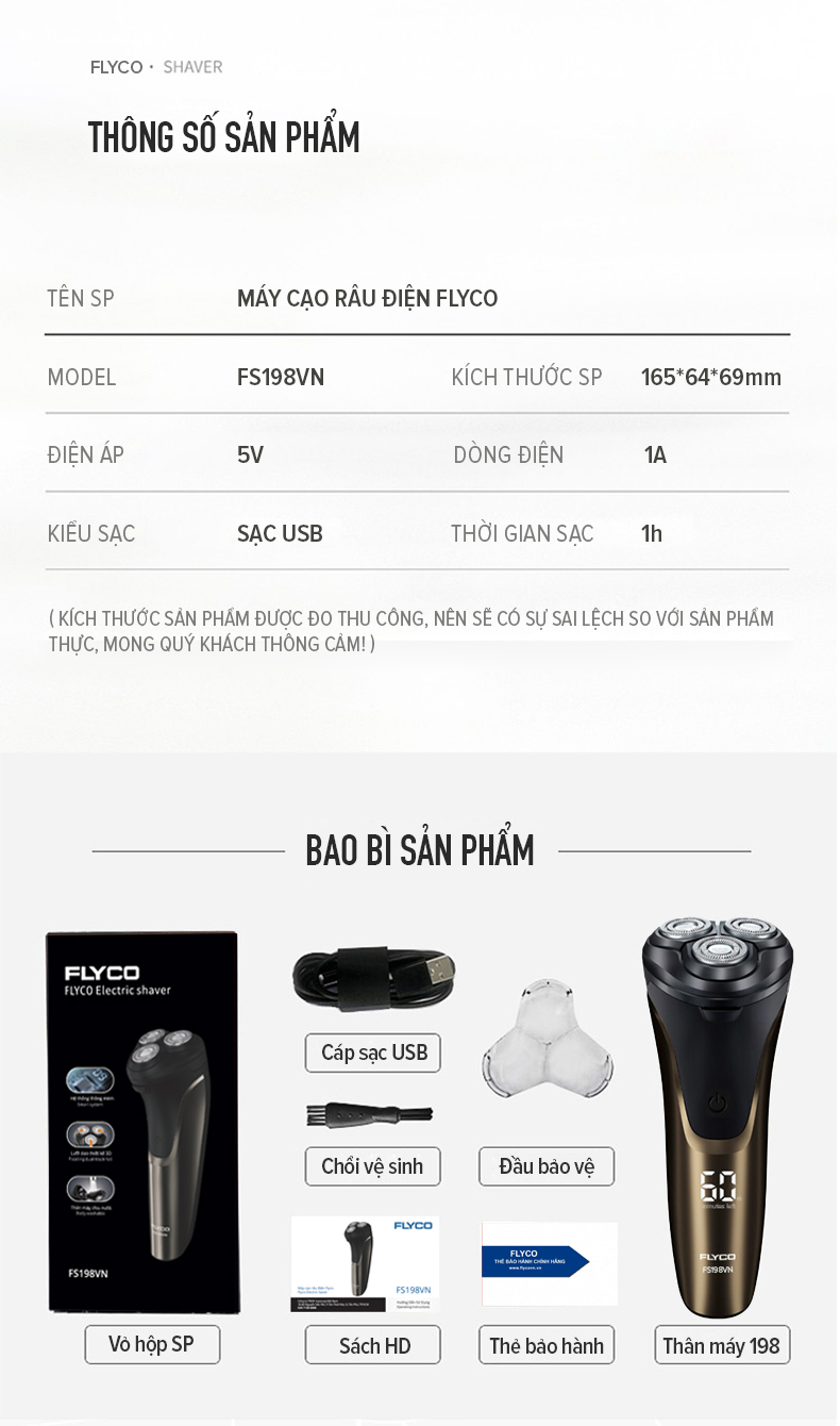 Mô tả Máy Cạo Râu Flyco 3 Lưỡi Kép Thân Máy Kháng Nước Sạc Nhanh 1 Giờ FS198VN Hàng Chính Hãng - 6