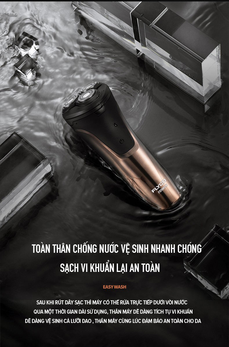 Mô tả Máy Cạo Râu Flyco 3 Lưỡi Kép Thân Máy Kháng Nước Sạc Nhanh 1 Giờ FS198VN Hàng Chính Hãng - 7