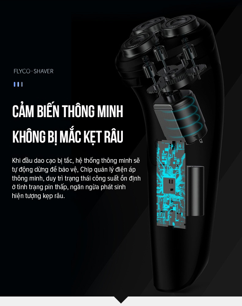 Mô tả Máy Cạo Râu Flyco FS197VN 3 Lưỡi Kép Thân Máy Kháng Nước Sạc Nhanh 1 Giờ - Hàng Chính Hãng - 2