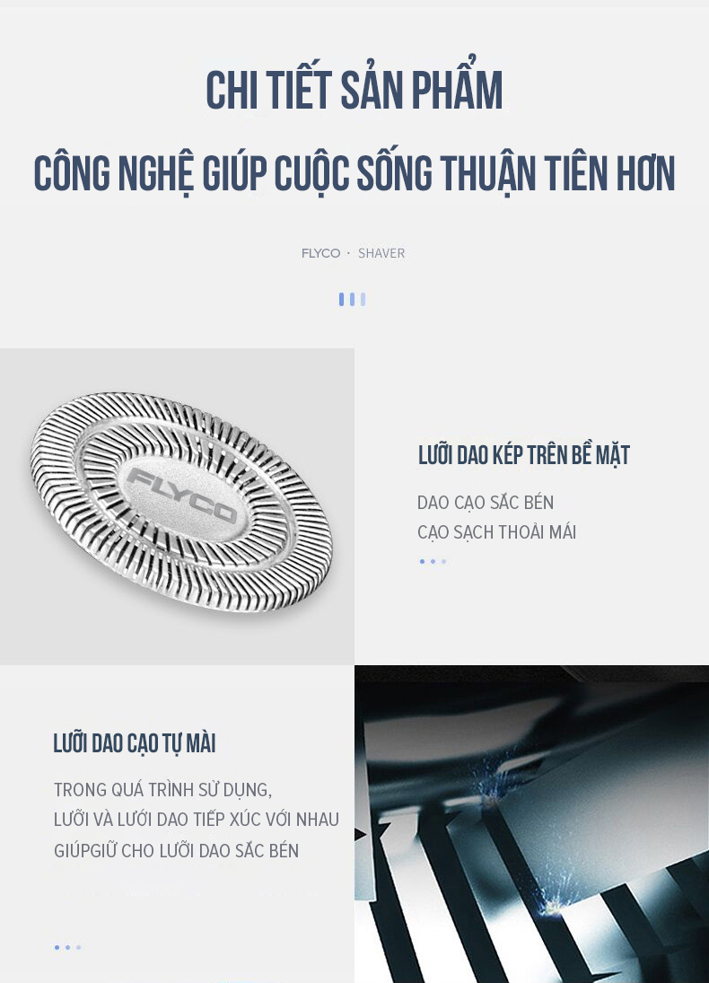 Mô tả Máy Cạo Râu Flyco FS197VN 3 Lưỡi Kép Thân Máy Kháng Nước Sạc Nhanh 1 Giờ - Hàng Chính Hãng - 4