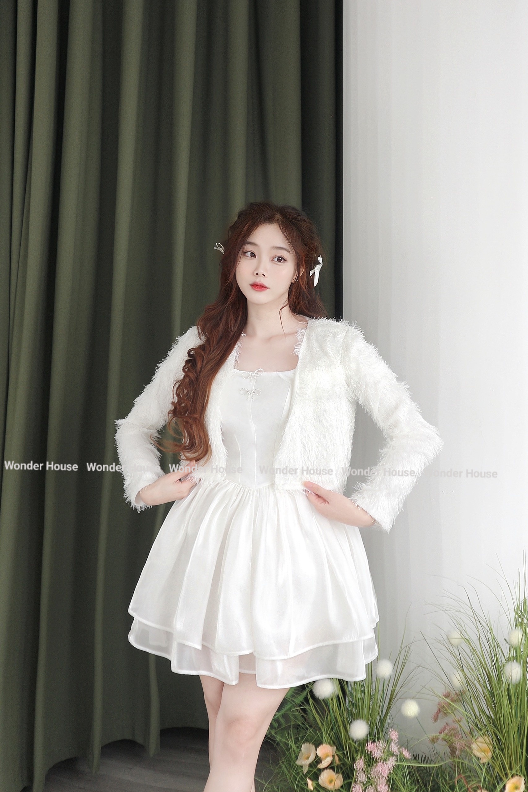 Mô tả Set Wonderhouse áo lông, đầm trễ vai xòe hai tầng tiểu thư - Mira Dress - 4