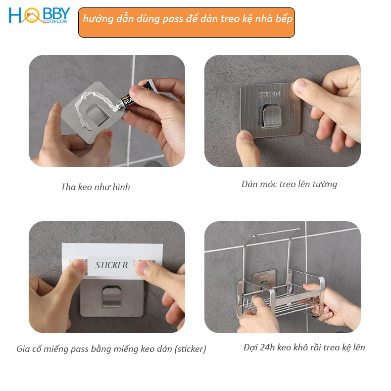 Mô tả Miếng dán Inox 304 cho các loại kệ rổ kèm keo HOBBY Home Decor PASS - 3