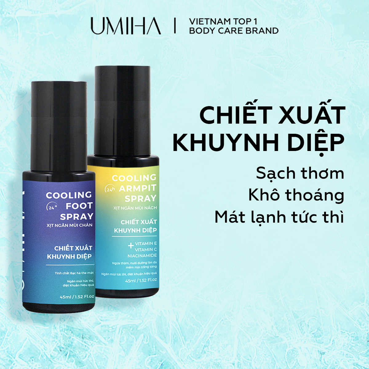 Mô tả Xịt thơm body Umiha (45ml) - Combo xịt khử mùi cơ thể bao gồm xịt khử mùi hôi chân và xịt khử mùi hôi nách - 1