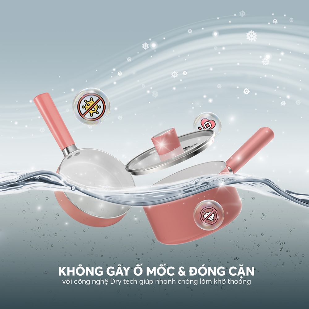 Mô tả Bộ nồi chảo chống dính sứ Elmich Baby EL 1168 - 5