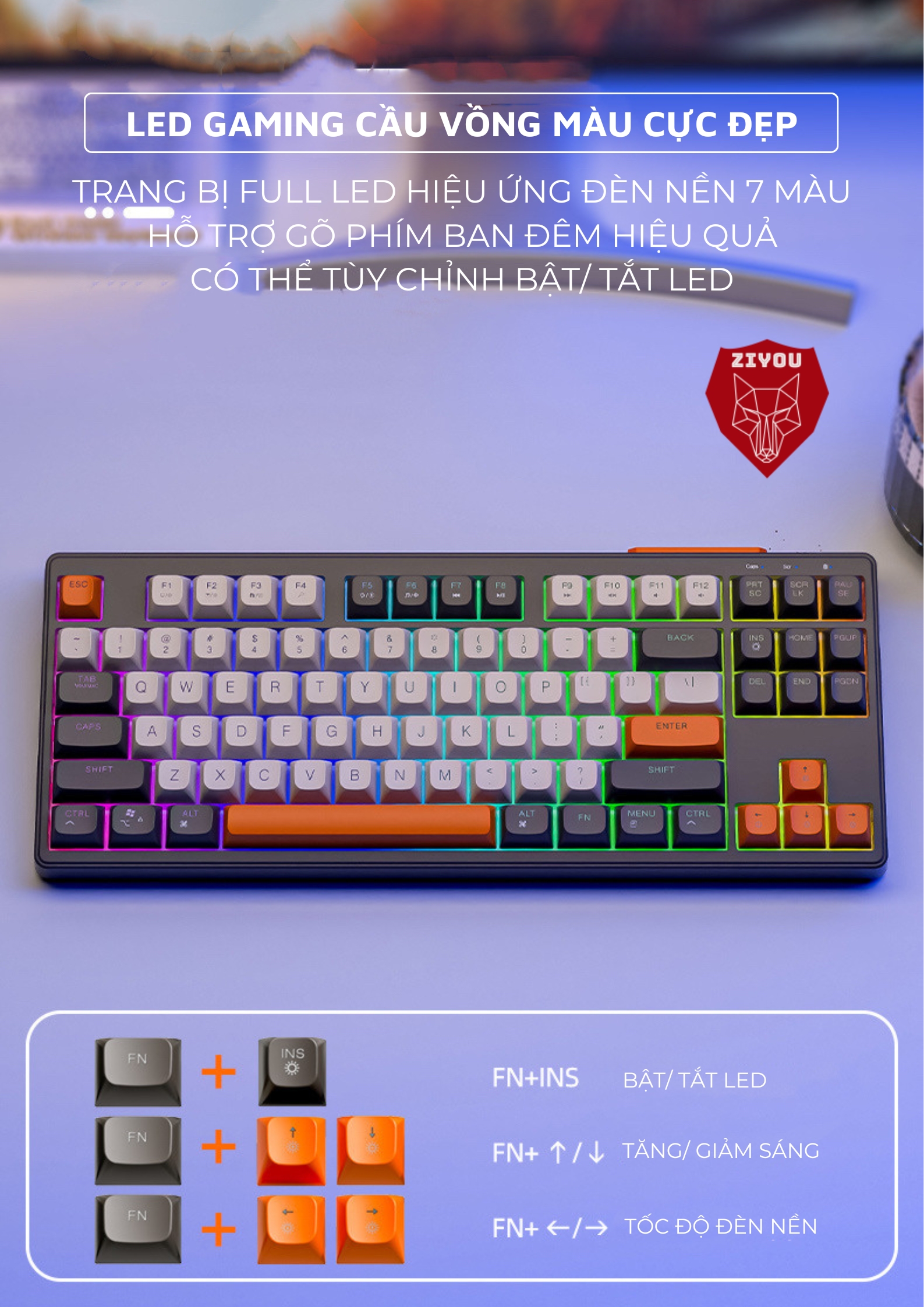 Mô tả Bộ Bàn Phím Chuột Bluetooth Không Dây Ziyou M87 LED Kết Nối Đa Năng Chơi Game Dùng Văn Phòng - 5