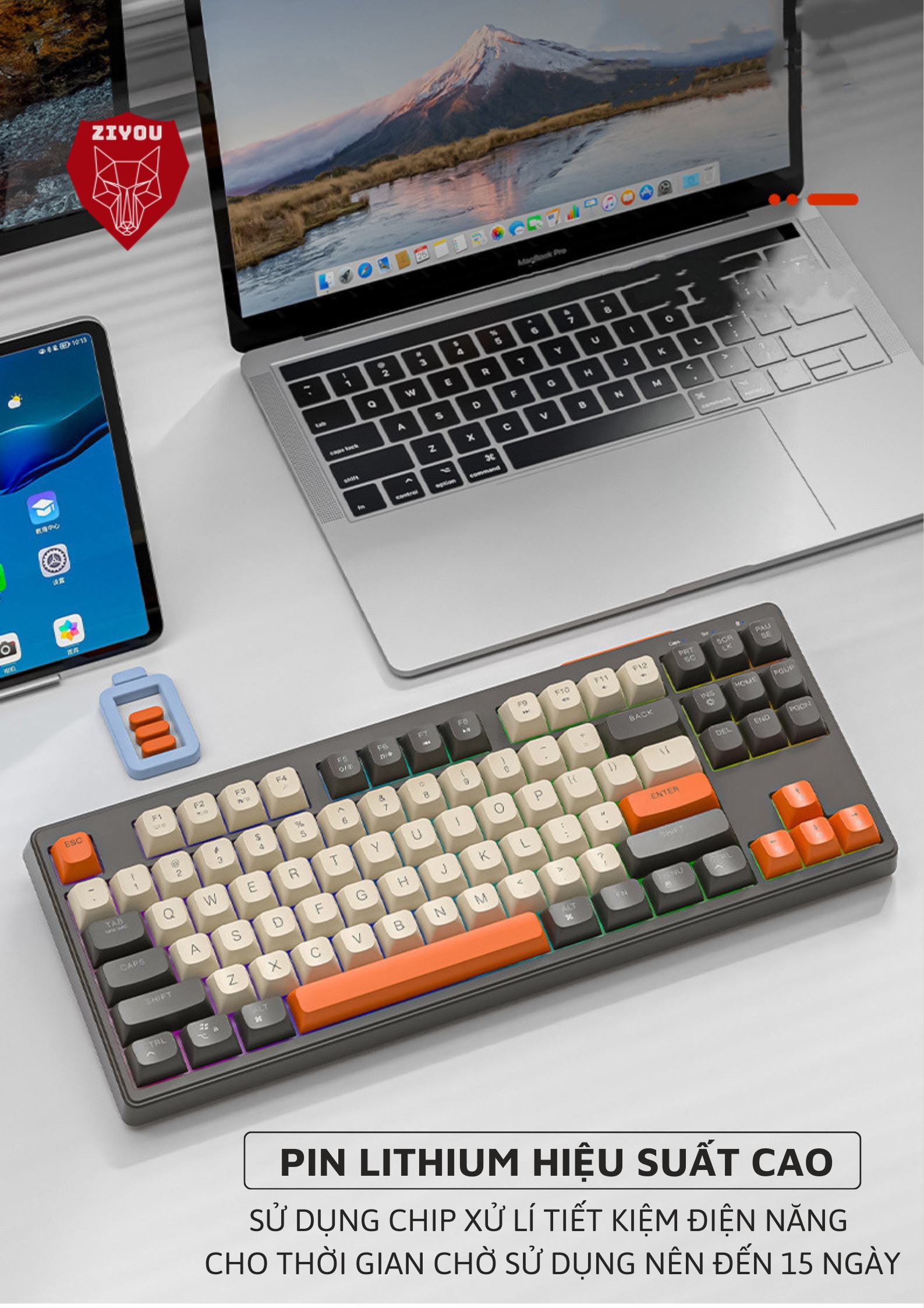 Mô tả Bộ Bàn Phím Chuột Bluetooth Không Dây Ziyou M87 LED Kết Nối Đa Năng Chơi Game Dùng Văn Phòng - 7
