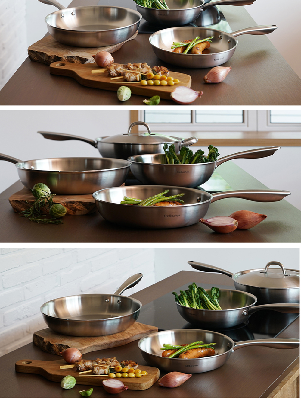 Chảo chiên inox 5 lớp nguyên khối Edelkochen Basic Collection 24/28cm ...