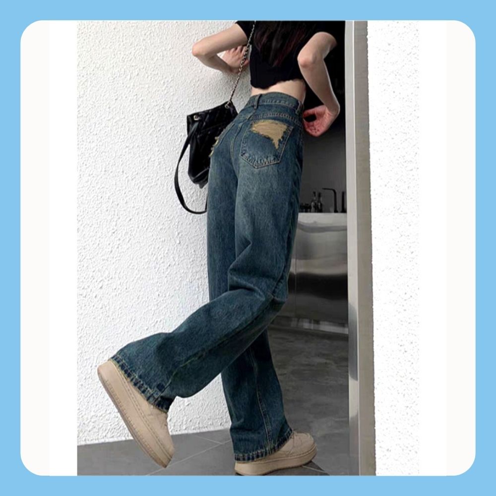 Mô tả Quần jeans nữ Chollima ống rộng SIMPLE JEAN màu xanh dơ rách túi sau QD259 ulzzang phong cách hàn - 4